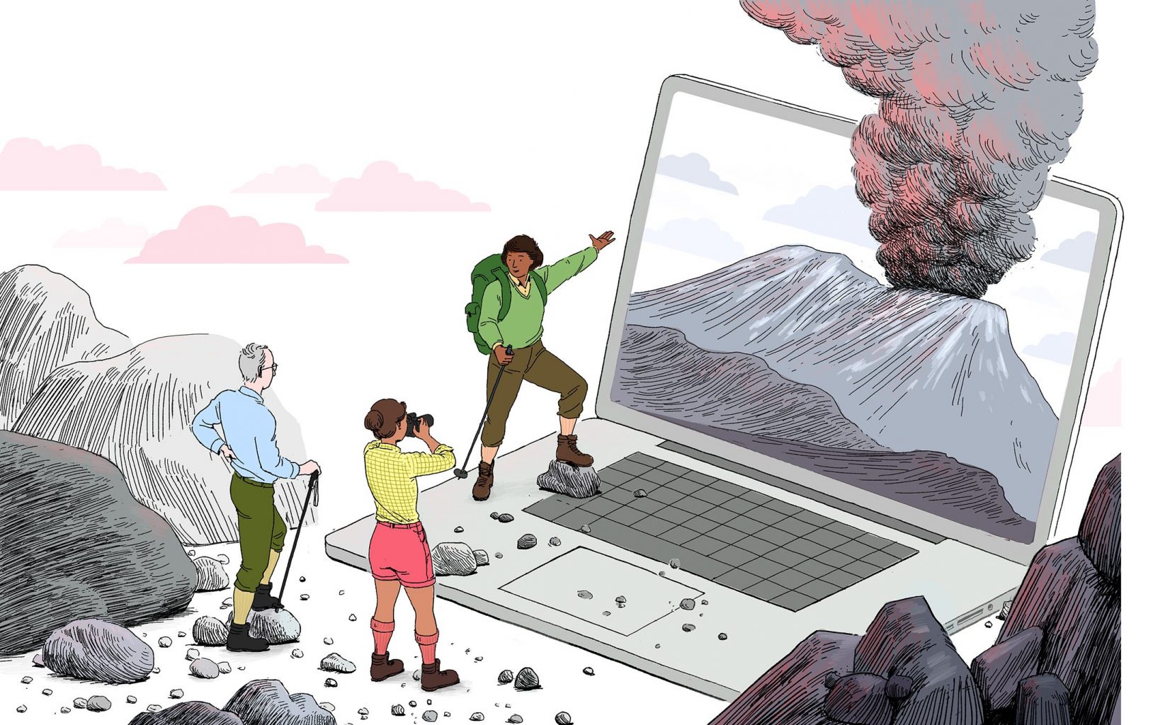 laptop showing volcano