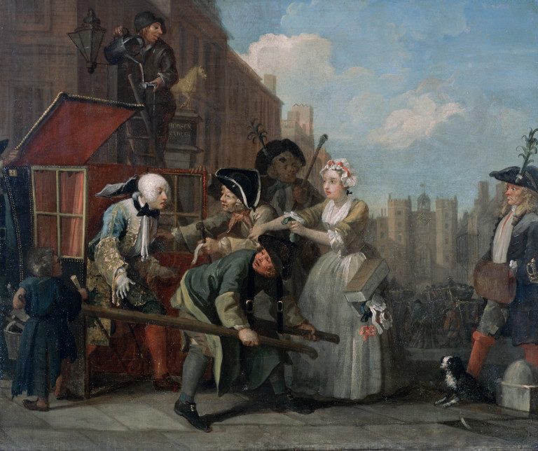 Oil painting showing an arrest