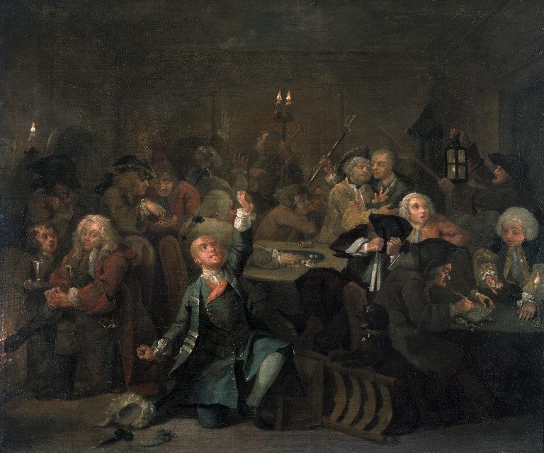 Oil painting showing gambling