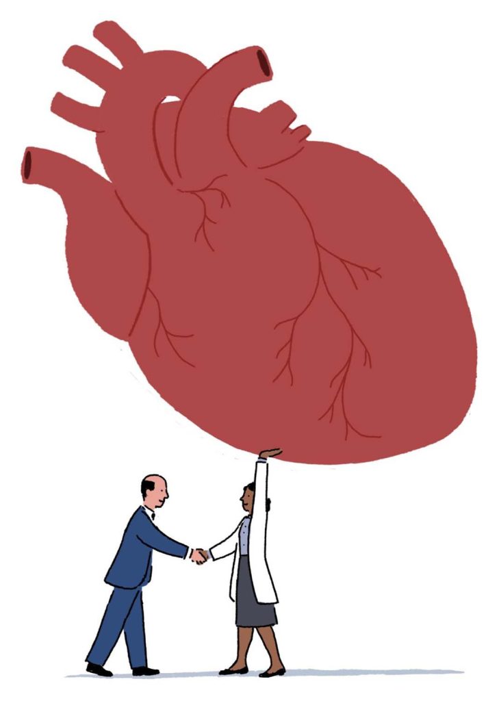 People holding heart organ