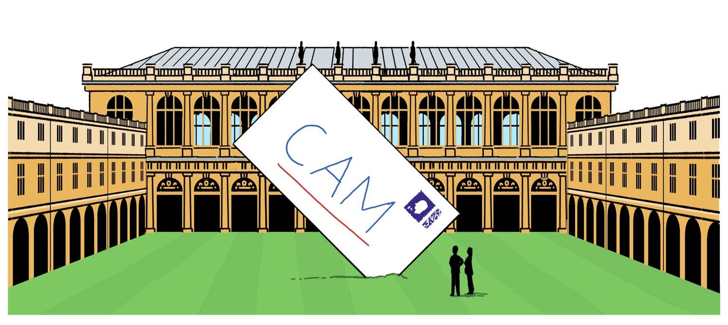 Letter to CAM in front of Wren library