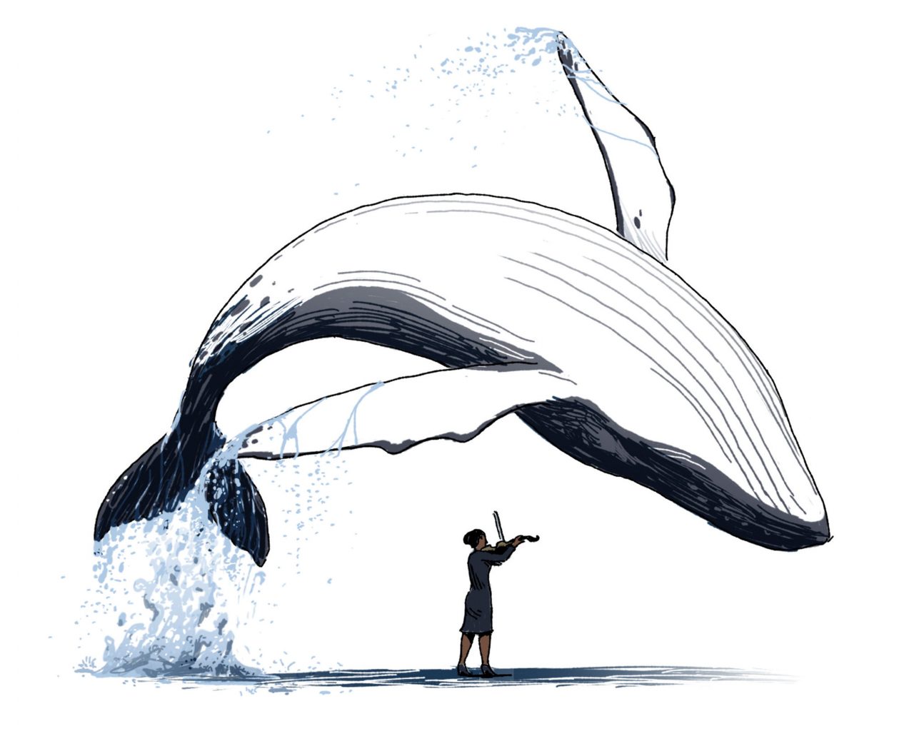 Whale jumping over violinist